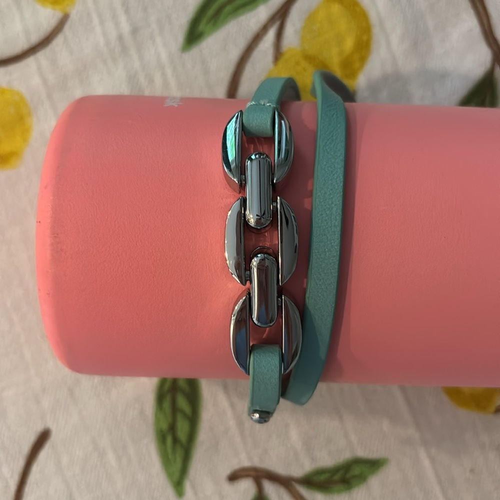 Tory Burch Turquoise leather Silver chain wrap bracelet - Picture 6 of 10